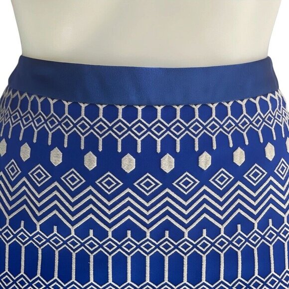 BODEN Skirt Women Size 8L Grosgrain Ribbon Waist Cotton Embroidered Pencil Midi - Picture 4 of 10